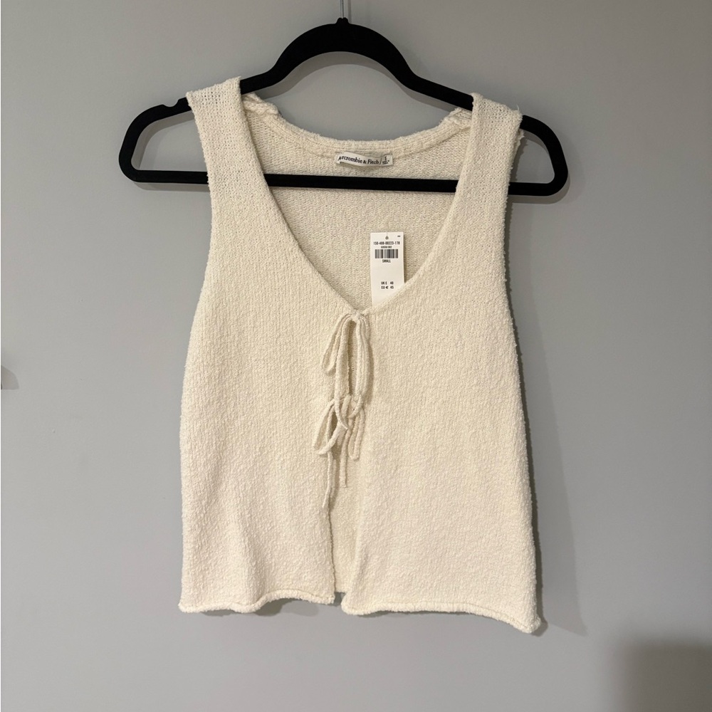 Abercrombie & Fitch Cream Tie Front Ribbed Tank Top
